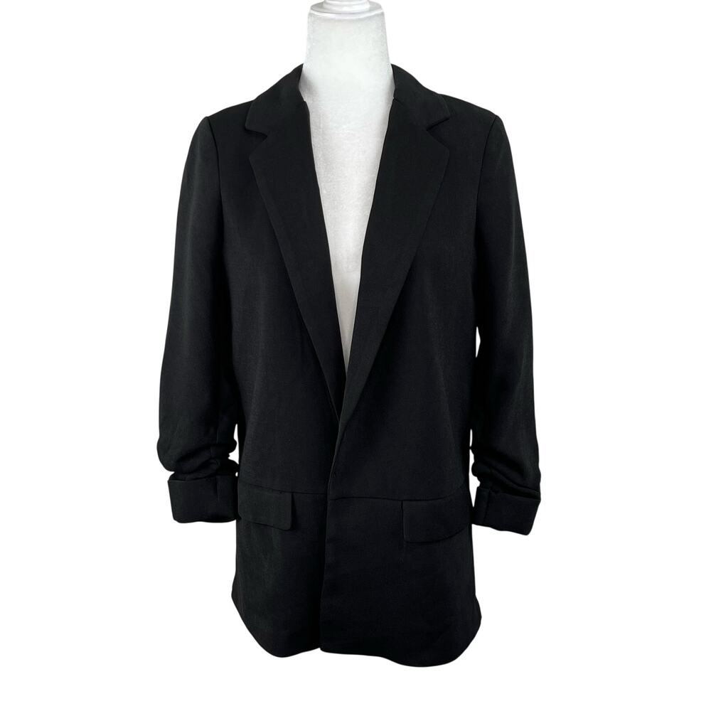Truth by Republic Black Open Front Ruched 3/4 Sleeve Boyfriend Blazer NWT Small